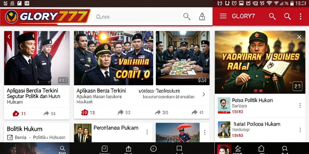 Tampilan antarmuka GLORY777 dengan informasi Politik dan Hukum.